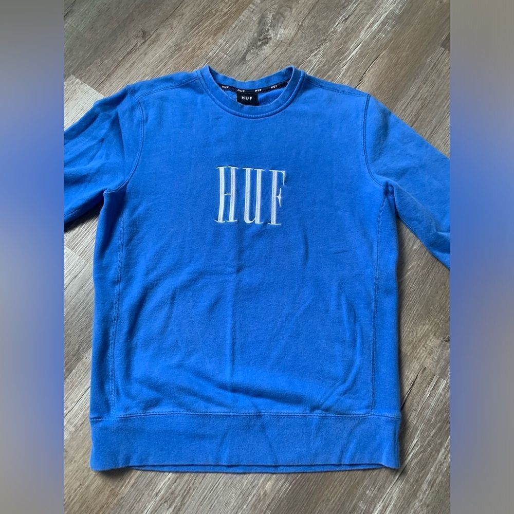 HUF Sweatshirt Crewneck Embroidered Blue White Size S - Picture 2 of 11
